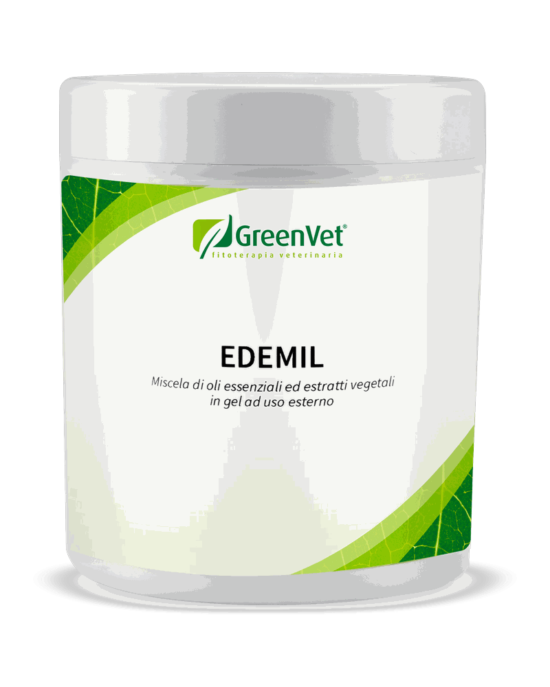 Barattolo di EDEMIL di GreenVet, gel a uso esterno con oli essenziali ed estratti vegetali